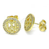 Oro Laminado Stud Earring, Gold Filled Style Love Design, with White Micro Pave, Polished, Golden Finish, 02.156.0562