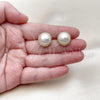 Oro Laminado Stud Earring, Gold Filled Style Ball Design, with Ivory Mother of Pearl, Polished, Golden Finish, 02.282.0025