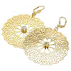 Oro Laminado Dangle Earring, Gold Filled Style Flower and Filigree Design, with White Cubic Zirconia, Polished, Golden Finish, 73.003