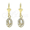 Oro Laminado Dangle Earring, Gold Filled Style with White Crystal, Polished, Golden Finish, 02.122.0115.5