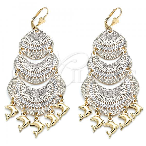 Oro Laminado Chandelier Earring, Gold Filled Style Dolphin Design, Polished, Golden Finish, 02.331.0033