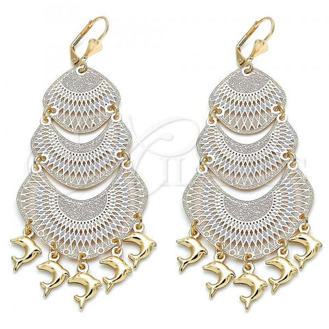 Oro Laminado Chandelier Earring, Gold Filled Style Dolphin Design, Polished, Golden Finish, 02.331.0033
