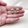 Oro Laminado Stud Earring, Gold Filled Style with White Cubic Zirconia, Pink Enamel Finish, Golden Finish, 02.282.0080
