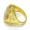 Oro Laminado Multi Stone Ring, Gold Filled Style Flower Design, with White Micro Pave, Polished, Tricolor, 01.26.0002.07 (Size 7)