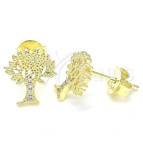 Sterling Silver Stud Earring, Tree Design, with White Micro Pave, Polished, Golden Finish, 02.336.0051.2