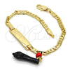Oro Laminado Charm Bracelet, Gold Filled Style Hand Design, with Black and Orange Red Azavache, Polished, Golden Finish, 03.63.1811.06