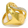 Oro Laminado Multi Stone Ring, Gold Filled Style Star and Moon Design, with White Crystal, Polished, Golden Finish, 01.241.0023.09 (Size 9)