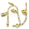 Oro Laminado Charm Bracelet, Gold Filled Style Lock and key Design, Polished, Golden Finish, 03.63.2021.08