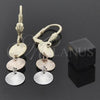 Oro Laminado Long Earring, Gold Filled Style Diamond Cutting Finish, Tricolor, 02.63.2163