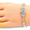 Oro Laminado Fancy Bracelet, Gold Filled Style Guadalupe and Flower Design, Diamond Cutting Finish, Tricolor, 03.351.0147.08
