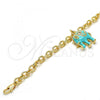 Oro Laminado Charm Bracelet, Gold Filled Style Elephant and Rolo Design, with White Crystal, Turquoise Enamel Finish, Golden Finish, 03.179.0001.2.07
