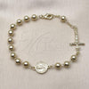 Oro Laminado Fancy Bracelet, Gold Filled Style San Benito and Crucifix Design, Polished, Golden Finish, 03.213.0362.08