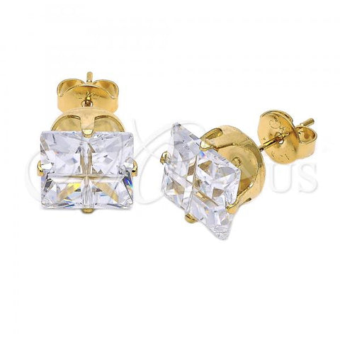 Oro Laminado Stud Earring, Gold Filled Style with White Cubic Zirconia, Polished, Golden Finish, 5.128.033