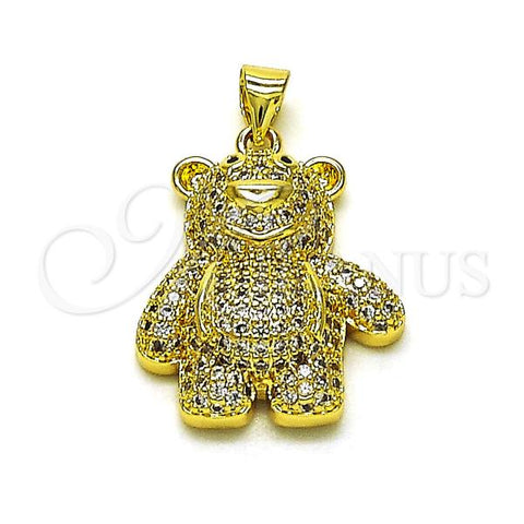 Oro Laminado Fancy Pendant, Gold Filled Style Teddy Bear Design, with White and Black Micro Pave, Polished, Golden Finish, 05.341.0090