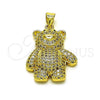 Oro Laminado Fancy Pendant, Gold Filled Style Teddy Bear Design, with White and Black Micro Pave, Polished, Golden Finish, 05.341.0090