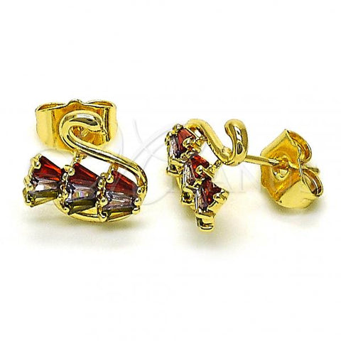 Oro Laminado Stud Earring, Gold Filled Style Swan Design, with Multicolor Cubic Zirconia, Polished, Golden Finish, 02.210.0748.1