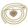 Oro Laminado Pendant Necklace, Gold Filled Style Heart Design, with Garnet Micro Pave, Polished, Golden Finish, 04.156.0308.2.20