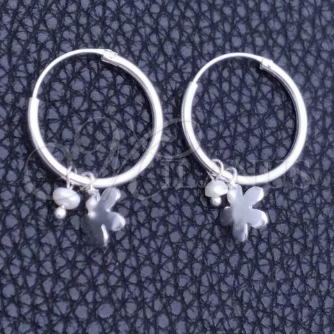 Sterling Silver Small Hoop, Flower Design, with Ivory Pearl, Polished, Silver Finish, 02.402.0051.15