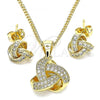 Oro Laminado Earring and Pendant Adult Set, Gold Filled Style Love Knot Design, with White Micro Pave, Polished, Golden Finish, 10.342.0058