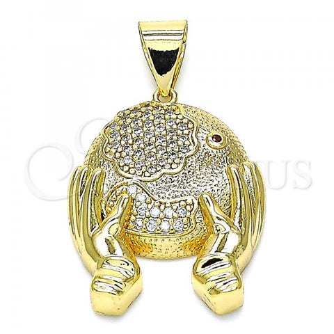 Oro Laminado Fancy Pendant, Gold Filled Style with White and Garnet Micro Pave, Polished, Golden Finish, 05.342.0054