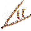 Oro Laminado Necklace and Earring, Gold Filled Style Teardrop Design, with Multicolor Cubic Zirconia, Polished, Golden Finish, 06.205.0005.1