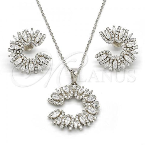Sterling Silver Earring and Pendant Adult Set, with White Cubic Zirconia, Polished, Rhodium Finish, 10.286.0013