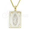 Oro Laminado Pendant Necklace, Gold Filled Style Guadalupe Design, Polished, Golden Finish, 04.106.0054.1.20