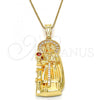 Oro Laminado Religious Pendant, Gold Filled Style Santa Barbara Design, with Garnet and White Cubic Zirconia, Polished, Golden Finish, 05.120.0060