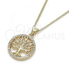 Oro Laminado Pendant Necklace, Gold Filled Style Tree Design, with White Micro Pave, Polished, Golden Finish, 04.342.0022.20