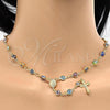 Oro Laminado Medium Rosary, Gold Filled Style Guadalupe and Crucifix Design, Multicolor Resin Finish, Golden Finish, 09.63.0107.1.18