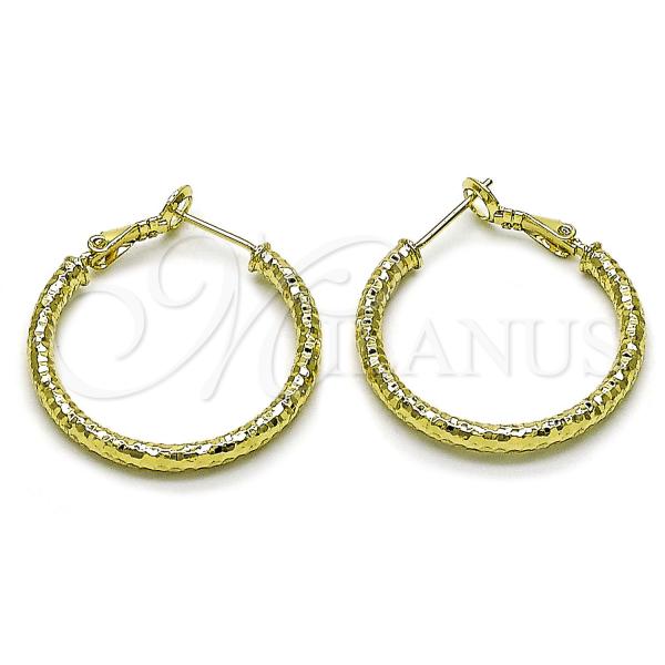 Oro Laminado Medium Hoop, Gold Filled Style Hollow Design, Diamond Cutting Finish, Golden Finish, 02.213.0814.30