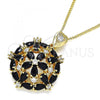 Oro Laminado Pendant Necklace, Gold Filled Style Flower Design, with Black and White Cubic Zirconia, Polished, Golden Finish, 04.346.0009.2.20