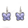 Rhodium Plated Leverback Earring, Butterfly Design, with Provence Lavander Swarovski Crystals, Polished, Rhodium Finish, 02.239.0011.4
