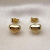 Oro Laminado Stud Earring, Gold Filled Style Heart and Hollow Design, Polished, Golden Finish, 02.196.0177