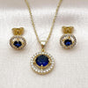 Oro Laminado Earring and Pendant Adult Set, Gold Filled Style Cluster Design, with Sapphire Blue and White Cubic Zirconia, Polished, Golden Finish, 10.156.0540.2