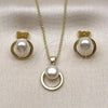 Oro Laminado Earring and Pendant Adult Set, Gold Filled Style Ball and Rolo Design, with Ivory Pearl, Polished, Golden Finish, 10.156.0529
