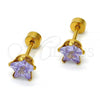 Stainless Steel Stud Earring, Star Design, with Lavender Cubic Zirconia, Polished, Golden Finish, 02.271.0006.9