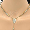 Oro Laminado Medium Rosary, Gold Filled Style Sagrado Corazon de Jesus and Crucifix Design, Polished, Golden Finish, 5.208.004.24
