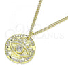 Oro Laminado Pendant Necklace, Gold Filled Style Evil Eye Design, with White Micro Pave, Polished, Golden Finish, 04.362.0016.20