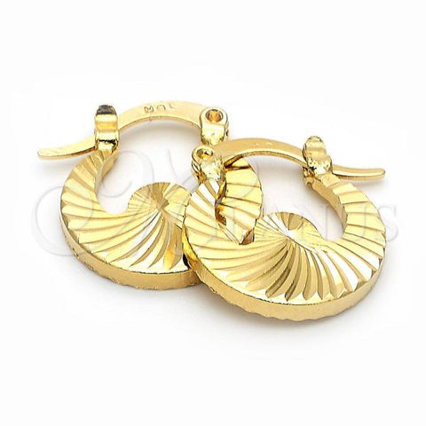 Oro Laminado Small Hoop, Gold Filled Style Buffalo Design, Diamond Cutting Finish, Golden Finish, 5.157.017