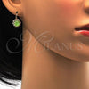 Oro Laminado Leverback Earring, Gold Filled Style Flower Design, with Light Green and White Crystal, Polished, Golden Finish, 02.122.0086.5