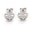 Sterling Silver Stud Earring, Heart and Flower Design, with White Cubic Zirconia, Polished,, 02.285.0054