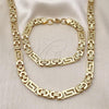 Stainless Steel Necklace and Bracelet, Greek Key Design, Polished, Golden Finish, 06.116.0064.2