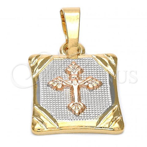 Oro Laminado Religious Pendant, Gold Filled Style Crucifix Design, Diamond Cutting Finish, Tricolor, 5.182.024.1