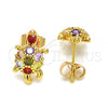 Oro Laminado Stud Earring, Gold Filled Style Turtle Design, with Multicolor Cubic Zirconia, Polished, Golden Finish, 02.345.0010