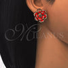 Oro Laminado Stud Earring, Gold Filled Style Flower Design, with Garnet and White Crystal, Polished, Golden Finish, 02.64.0641.2