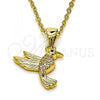 Oro Laminado Fancy Pendant, Gold Filled Style Bird Design, with White and Ruby Micro Pave, Polished, Golden Finish, 05.342.0161