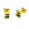 Oro Laminado Stud Earring, Gold Filled Style Baguette Design, with Green and White Cubic Zirconia, Polished, Golden Finish, 02.156.0712