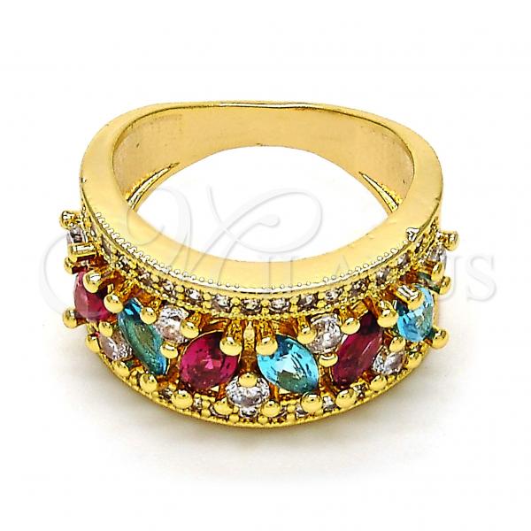 Oro Laminado Multi Stone Ring, Gold Filled Style with Multicolor Cubic Zirconia, Polished, Golden Finish, 01.206.0003.09 (Size 9)