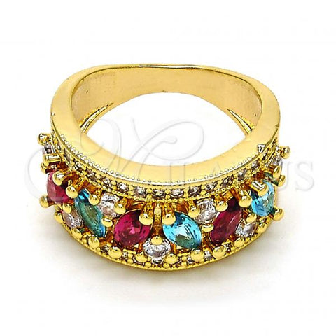 Oro Laminado Multi Stone Ring, Gold Filled Style with Multicolor Cubic Zirconia, Polished, Golden Finish, 01.206.0003.09 (Size 9)